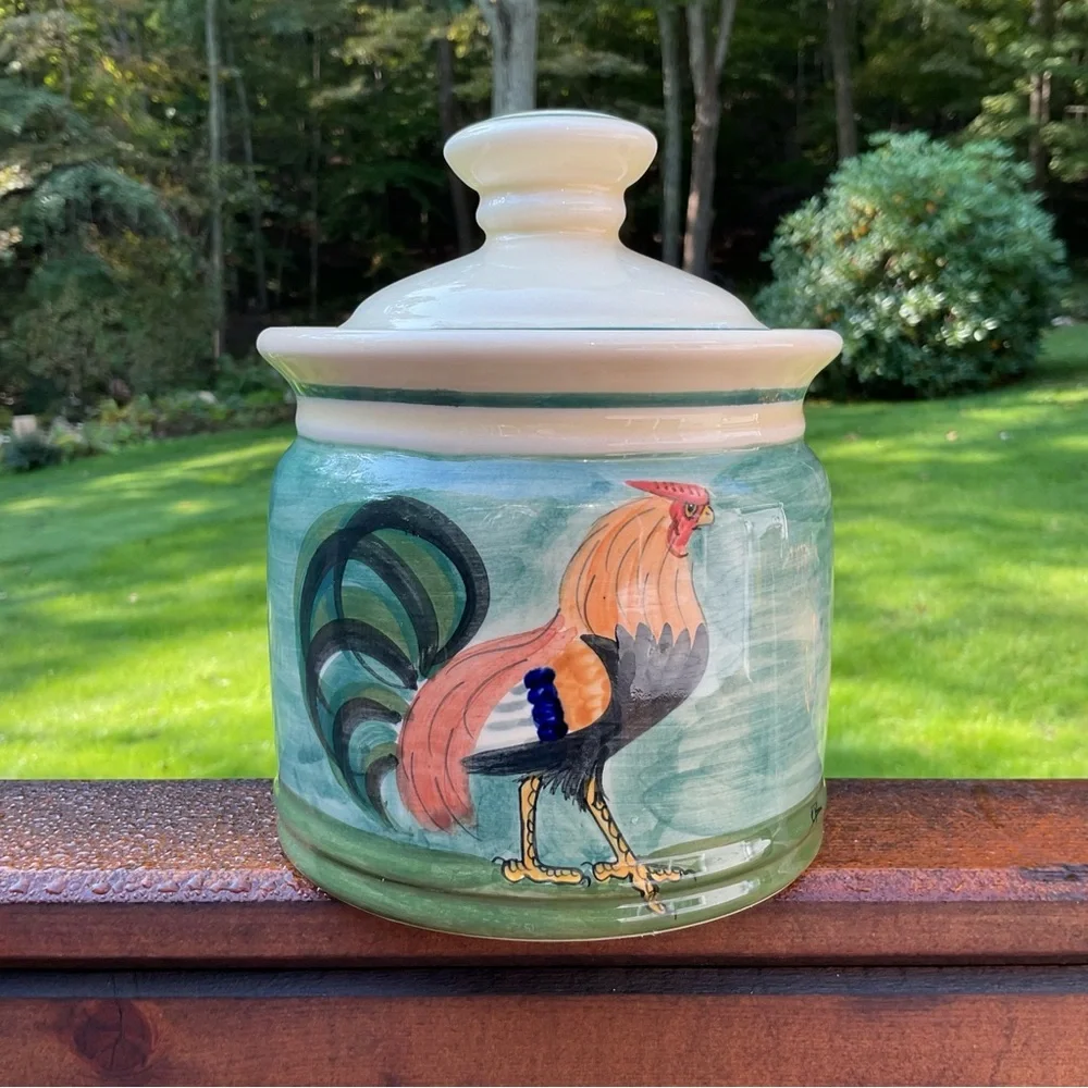 Vintage Oxney Green Rooster Canister Jar Made in England Farmhouse Kitchen